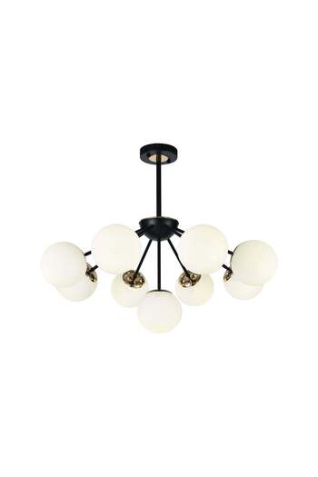 RFAN Chandelier, Model N36368-9, With Lampshades, 9 X E27, Black