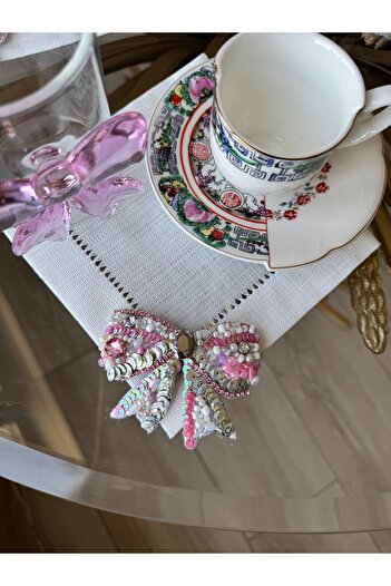 Hatice sakallı design Hand-Embroidered Stone Bowknot Cocktail Presentation Napkin 1 Piece