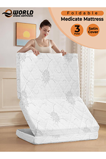Eworld Premium Tri-Fold Medicated Foam Mattress with Washable Satin Cover, 180 × 90 × 7 cm