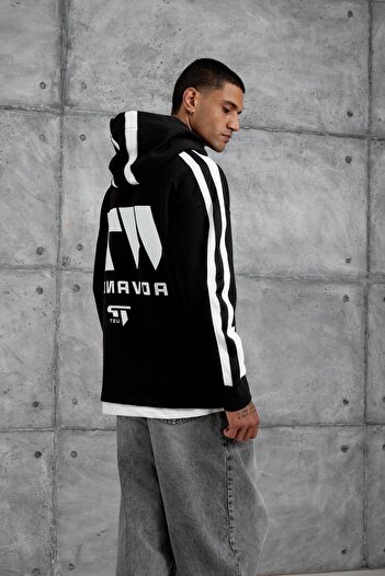 NOMARC Black Advance Printed Hooded Oversize Sweatshirt