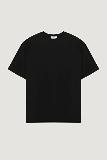 Quzu Women's Black Crew Neck Plain T-Shirt T-Shirt 25Ytsh00706-Black