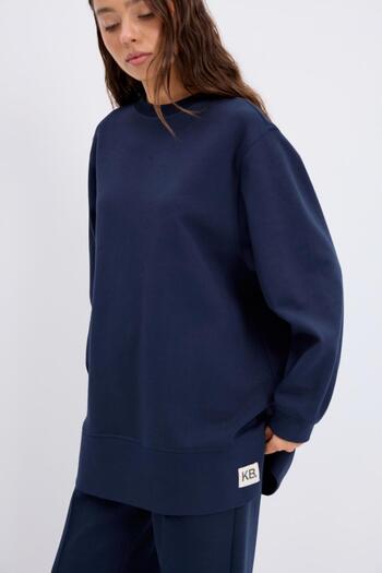 KADRİYE BAŞTÜRK Oversize Side Slit Sweatshirt Navy Blue