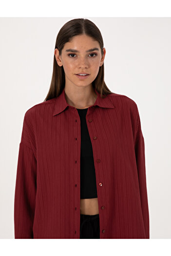 Pierre Cardin Burgundy Oversize Long Sleeve Shirt 50318232-Vr014