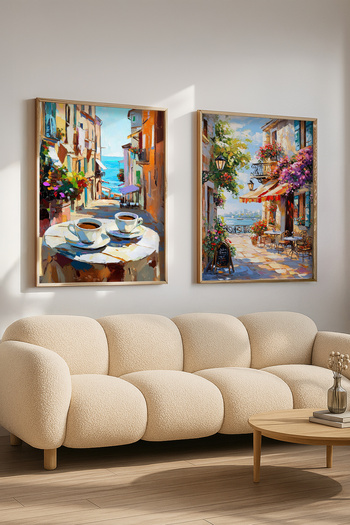 STARYUNA Wooden Framed France View Oil Painting Effect Double Painting Set, Coffee Painting Yuna422