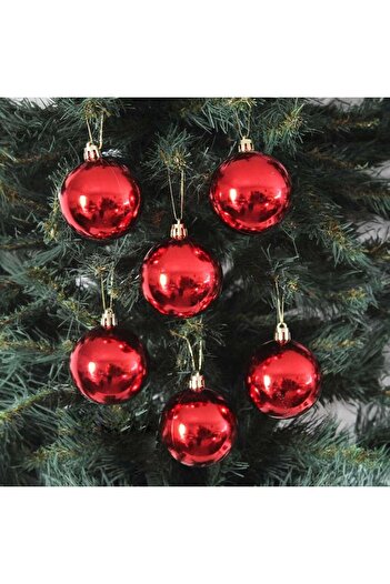 PartAntalya Red 6-Piece Christmas Ball Ornament 4cm Pine Tree Ornaments Christmas Decoration Cici Ball Red Color Ornament