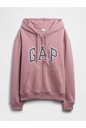 GAP Kadın Pembe Logo Fleece Fermuarlı Sweatshirt