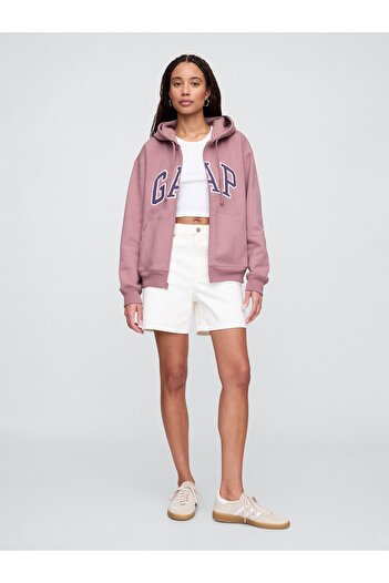 GAP Kadın Pembe Logo Fleece Fermuarlı Sweatshirt