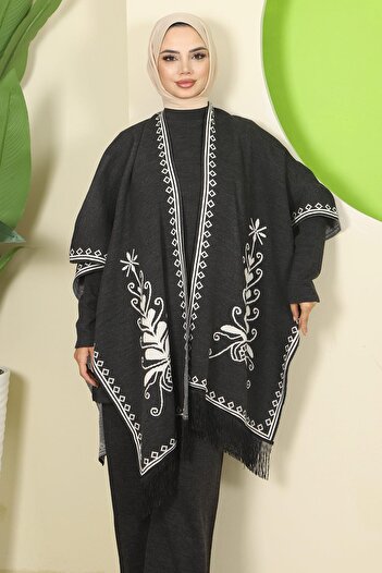 hafsamina Punch-Colored Three-Piece Knitwear Set Anthracite Hm2814