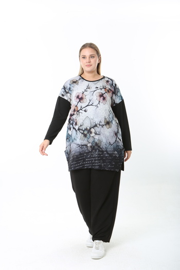 XL Modam Wool Viscose Patterned Lycra Women's Plus Size Tunic