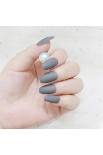 KESNUP Set of 24 false nail tips Ballerina Matte Grey