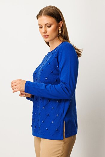 On Fashion On Crew Neck Beaded Detailed Knitwear Sweater -63312
