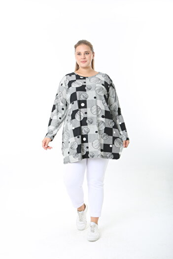 XL Modam Wool Viscose Patterned Lycra Women's Plus Size Tunic