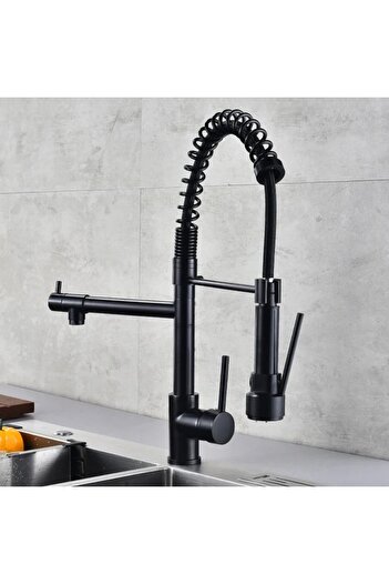 Sanlux Baterie de Bucătărie DualFlow – Pipă Dublă & Duș Detașabil, Negru VST117