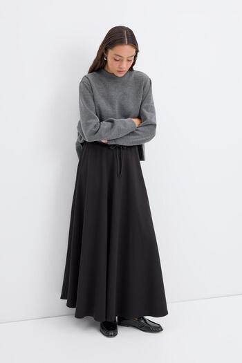 KADRİYE BAŞTÜRK High Waist Lace-Up Wide Form Flared Skirt Black