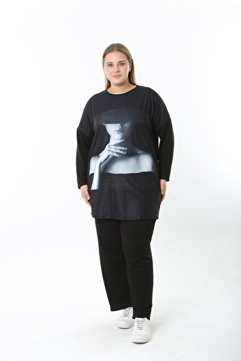 XL Modam Wool Viscose Patterned Lycra Women's Plus Size Tunic
