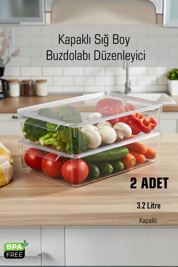 FİTHOME Frostybox Shallow Refrigerator Organizer with Strainer and Inner Cabinet Organizer with Lid, 2 Pieces