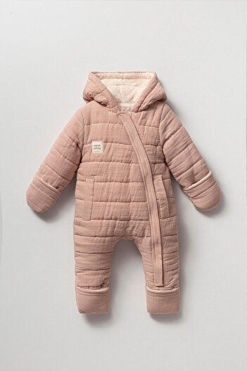 Magu Baby Girl Organic Cotton Pink Quilted Winter Jumpsuit - Hooded