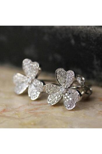 Pursehuit Silver earrings, clover shape, with zirconia stones, Neil C12