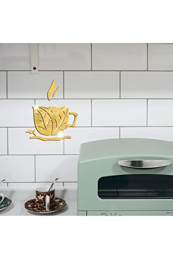 Slasa Golden Coffee Cup Mirror Wall Sticker from - 18 x 20 cm | Acrylic 1 mm Thickness | Luxurious G