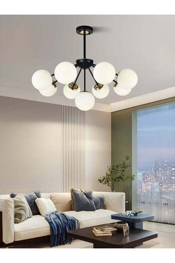 RFAN Chandelier, Model N36368-9, With Lampshades, 9 X E27, Black