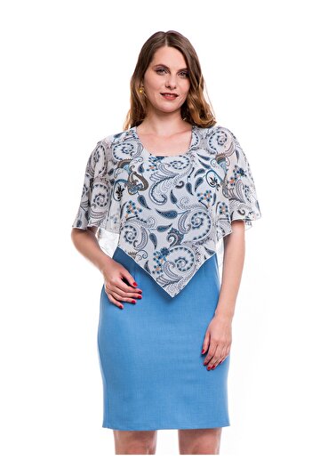 AD Fashion Blue tapered dress with printed veil cape 01R04i2050 - 42 EU