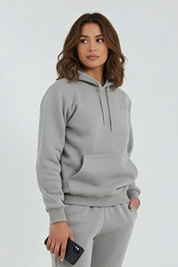 OXVİN Women's Kangaroo Pocket Hooded 3-Thread Puff Soft (Fleece Inside) Sweatshirt - Oversize Original Mold
