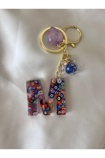 COCOSH TAKI M letter heart evil eye beaded keychain