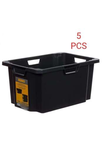 AB HOMES Set 5 storage boxes, high resistance, side handles, plastic, black, 50L, 59.1x39.6x29.5 cm