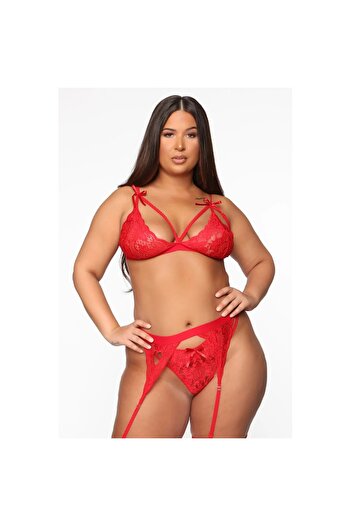Leyna Ley Isb01 Red Lace Large Size Garter Set 1300 (Workman)