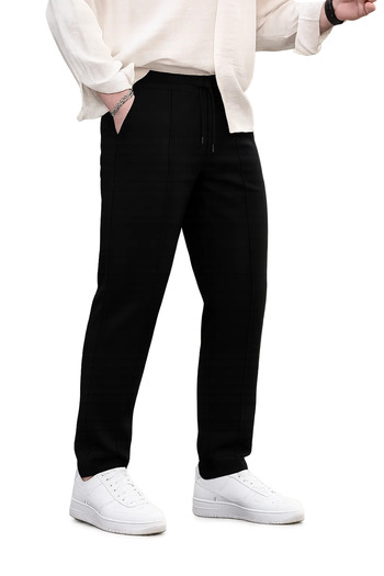 DAMGA JEANS Men's Elastic Waist Flexible Wide Leg Black Trousers