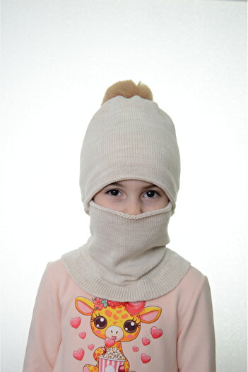 Sevimli Girl's Beret Neck Collar Balaclava Mask 4-10 Years Old
