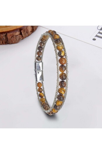 SeyCey.co Steel Rope and Tiger Eye Natural Stone Bracelet