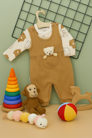 Kaptins Baby Teddy Bear Romper Teddy Bear Patterned Badi Bear Salopet