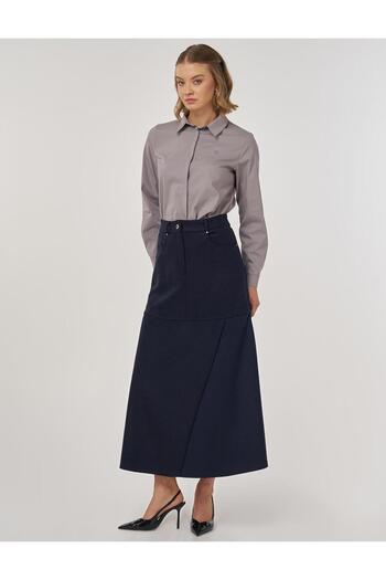 Kayra Piece Stitched Felt Skirt Dark Navy Blue
