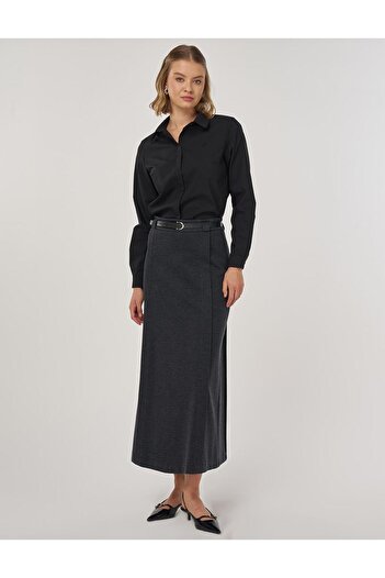 Kayra Belt Detailed Pencil Skirt Smoked