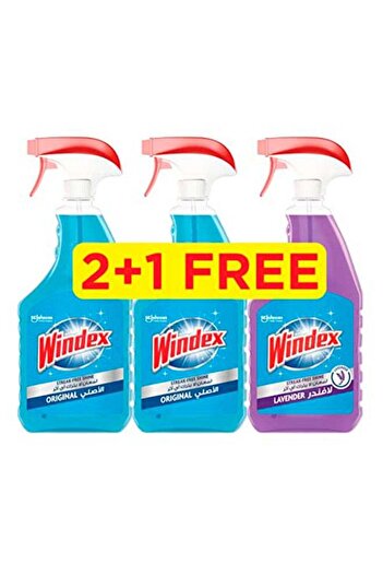 Windex Pack of 3 Glass Cleaner Original And Lavender Purple 750ml