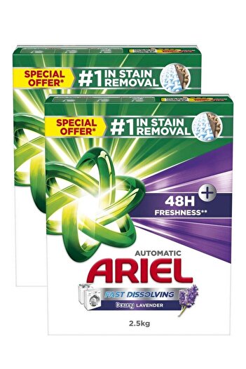 Ariel Fast Dissolving Laundry Detergent Powder With Lavender Dual Pack 2 x 2.5kg