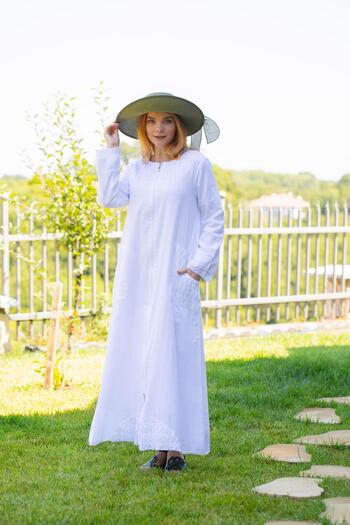 Eliş Şile Bezi Long Sleeve Voile Tulay Ribbed Summer Ferace White Byz