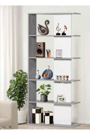 BAITY Decorative Shelf Unit 5 Tiers Malaysian Wood Gray and White