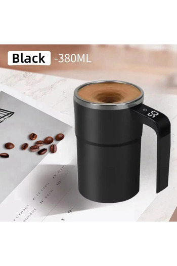 Choice كوب قهوة كهربائي صغير أسود 380 مل، كوب قهوة ذاتي الخلط، مقاوم للماء IP67، آمن للطعام، كوب قهوة قابل لإعادة الشحن عبر USB