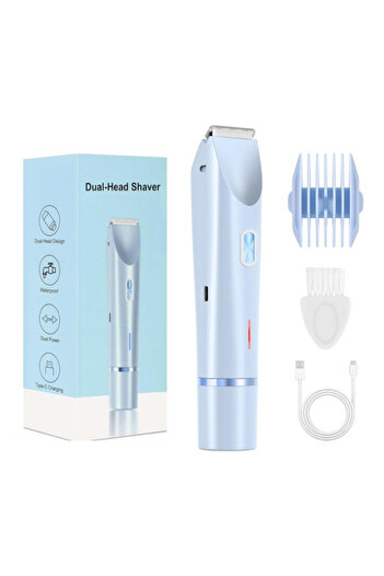 choice2 Blue Electric Razors for Women 2in1 Bikini Trimmer Facial Mustache Shavers for Ladies Body Underarms