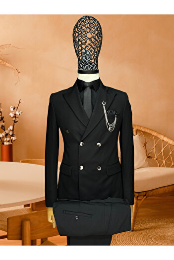 ABBA Slim Fit Double Breasted Suit Striped