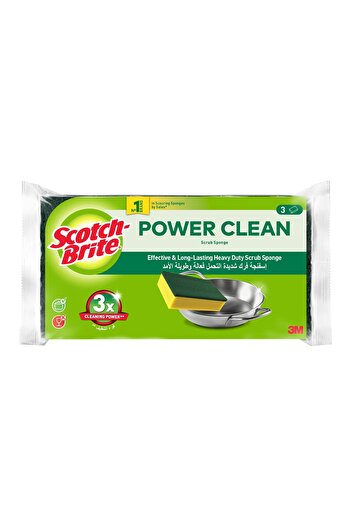 Scotch Brite Scotch-Brite Power Clean Heavy Duty Scrub Sponge Value Pack 3 pcs – 10x Tough Cleaning