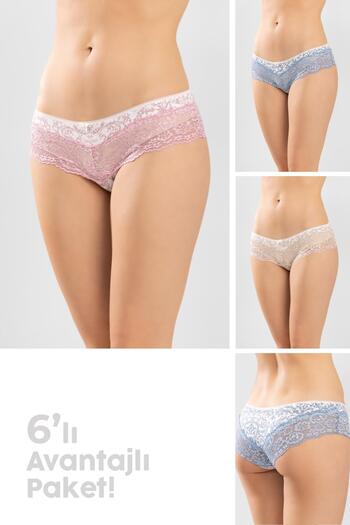 BAYKAR Blue White Floral Lace Detailed Women's Hipster Panties 8132 Colorful
