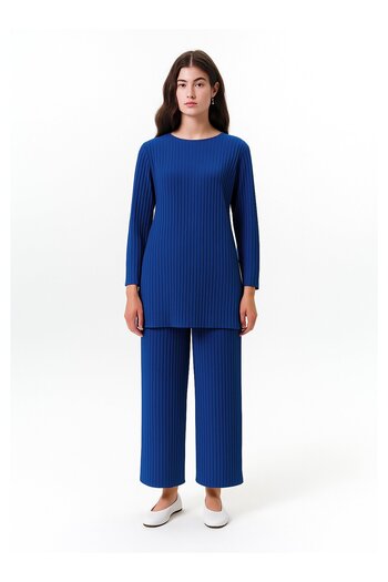 Refka Sandy Fabric Pleated Suit - Navy Blue -