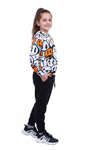 FYK KİDS Hooded Patterned Girls' Bottom-Upper Tracksuit Set
