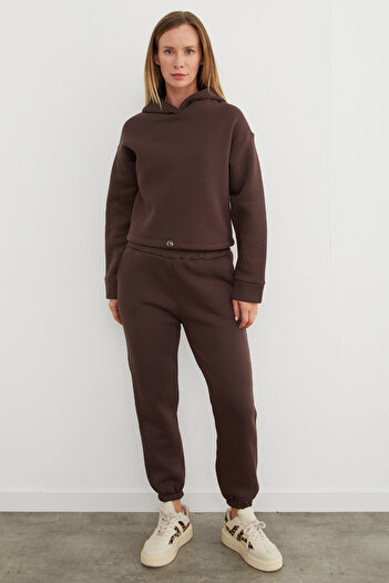 Fulla Moda 3 İplik Basic Beli Stoperli Kapüşonlu Jogger Takım