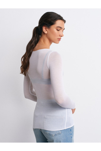 Dilvin 32122 Boat Neck Modal Cashmere Ultra Light Blouse-White