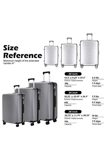VINNYSEN Luggage Sets 3 Piece Hardside Suitcases Sets with TSA Lock Spinner Wheels Suitcase 20/24/28"
