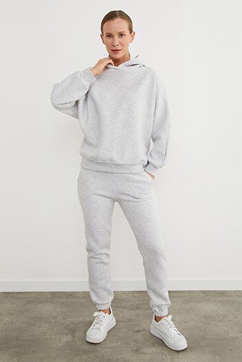 Fulla Moda 3 İplik Basic Kapüşonlu Jogger Eşofman Takımı